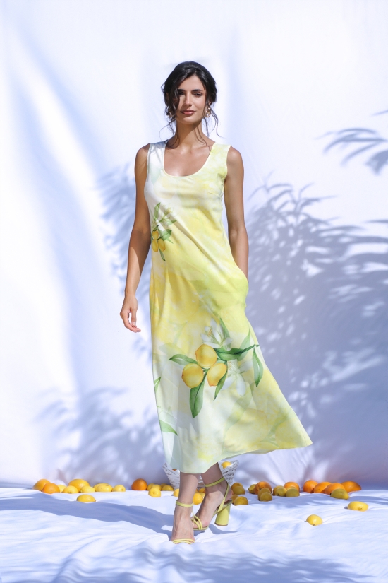 Rochie lunga casual de vara cu buzunare, imprimata Lamai CMD986