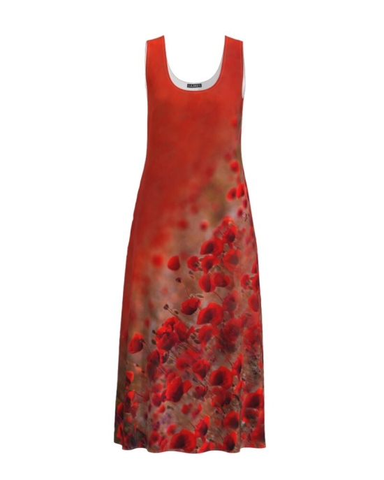 Rochie lunga casual de vara cu buzunare, imprimata Maci CMD970