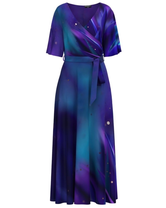 Rochie lunga eleganta de seara imprimata in nuante de albastru CMD2585