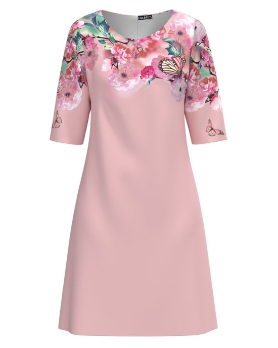 Rochie roz casual imprimata Flori de primavara CMD2092