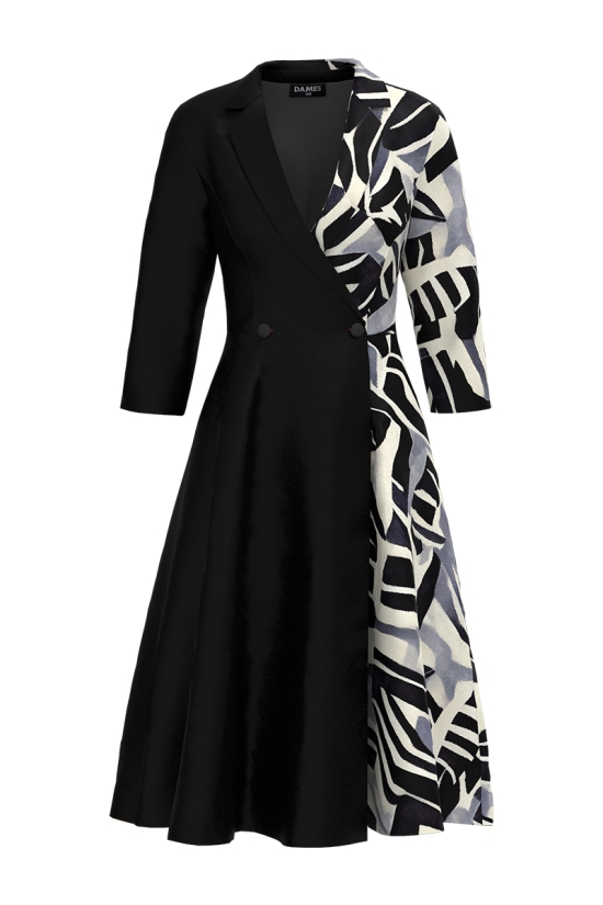 Rochie tip pardesiu petrecuta din in cu imprimeu abstract