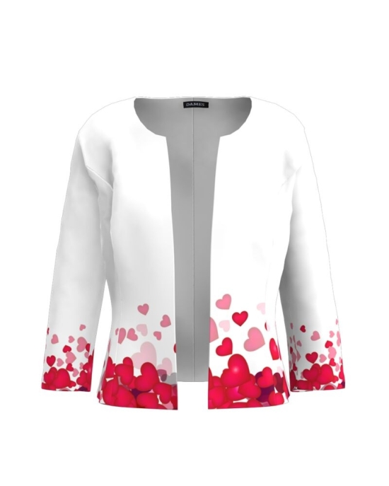 Sacou alb cambrat imprimat cu model inimi CMD3457