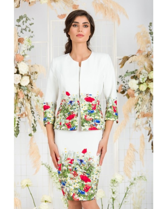 Sacou alb cambrat imprimat Flori de cimp CMD396