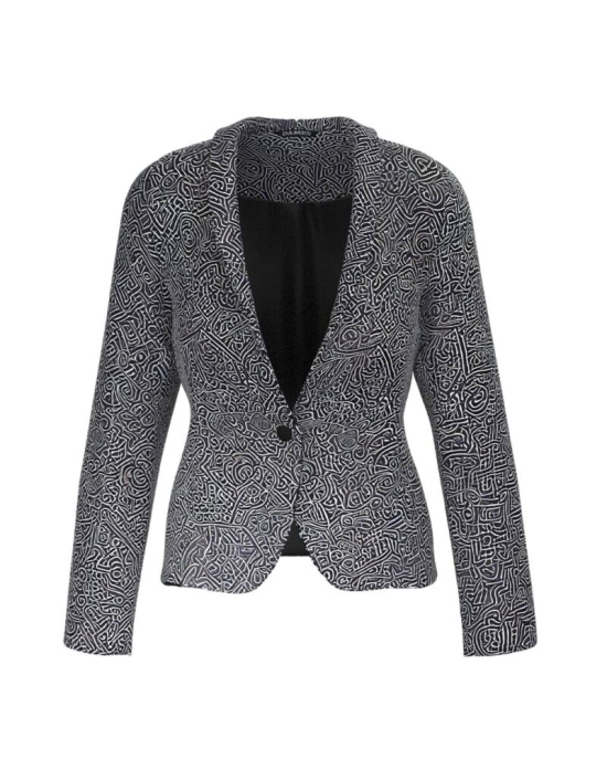 Sacou alb negru cambrat imprimat cu model abstract CMD3696