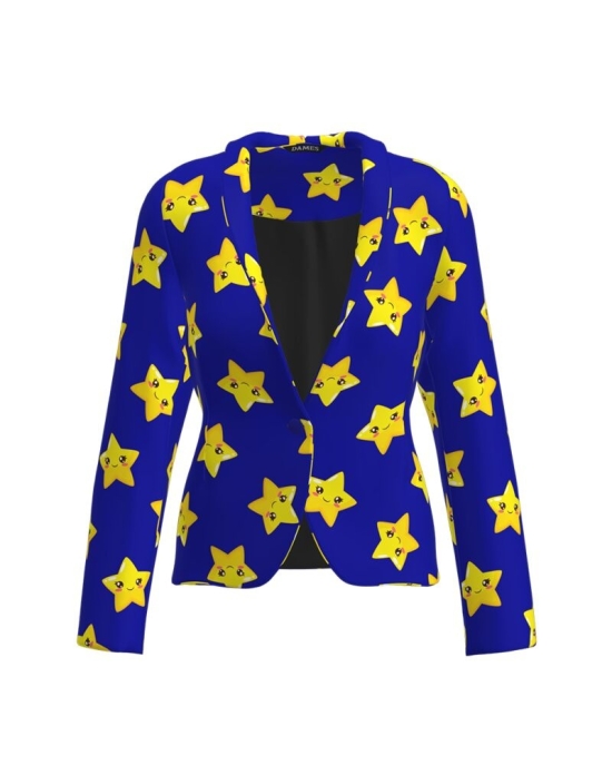 Sacou albastru cambrat imprimat cu model Stelute CMD2544