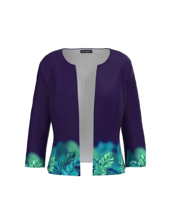 Sacou bleumarin cambrat imprimat cu model tropical CMD3114