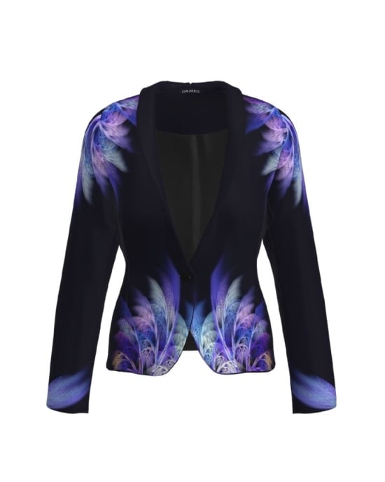 Sacou casual negru imprimat cu model multicolor CMD2554