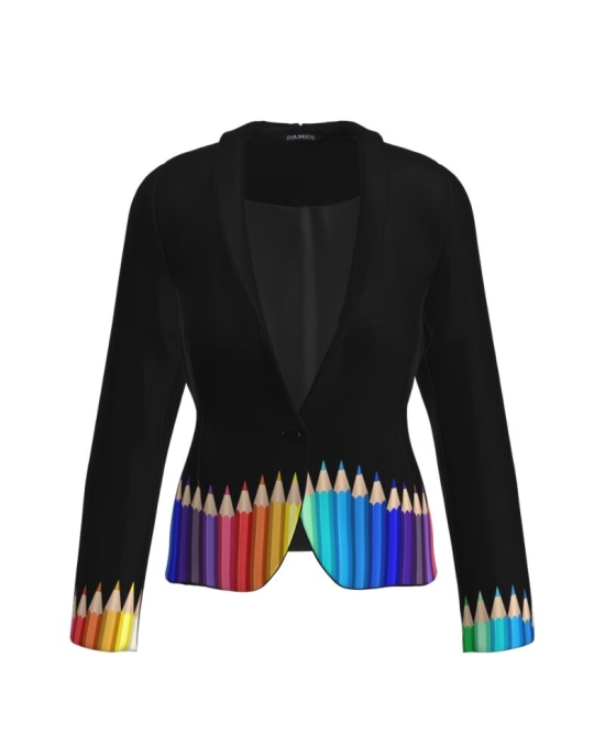 Sacou negru cambrat imprimat Creioane colorate CMD4599
