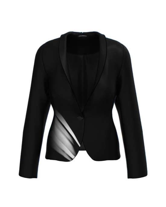 Sacou negru cambrat imprimat cu model grafic CMD3992