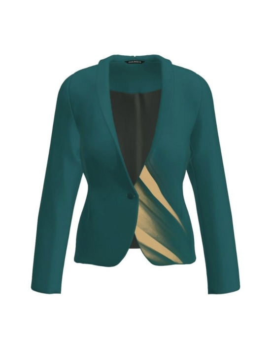 Sacou verde petrol cambrat imprimat cu model grafic CMD3513
