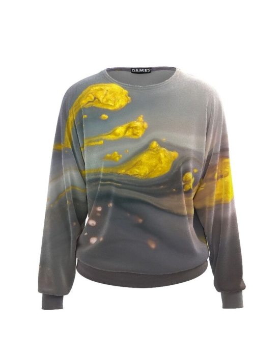 Bluza gri tip hanorac din catifea cu imprimeu abstract CMD491