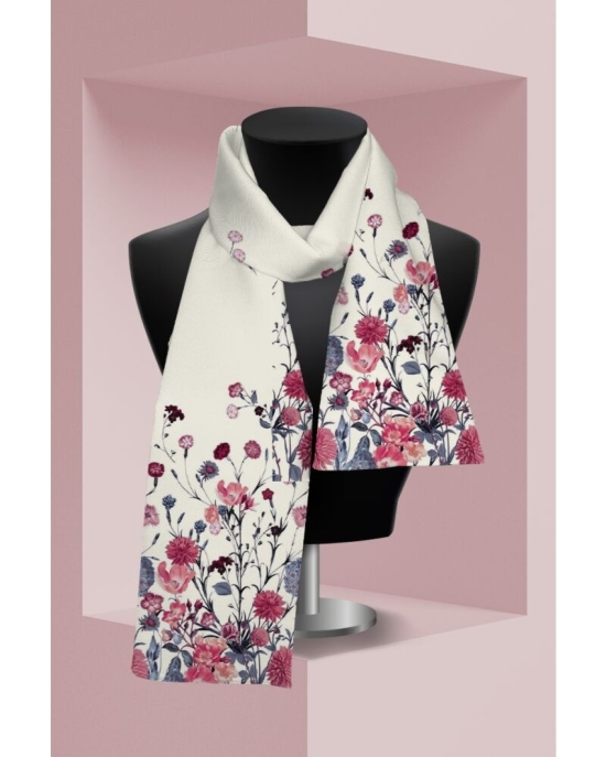 Esarfa subtire alba imprimata cu model Floral CMD2083
