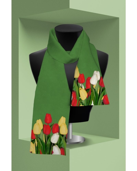 Esarfa verde subtire imprimata cu model Lalele CMD3937