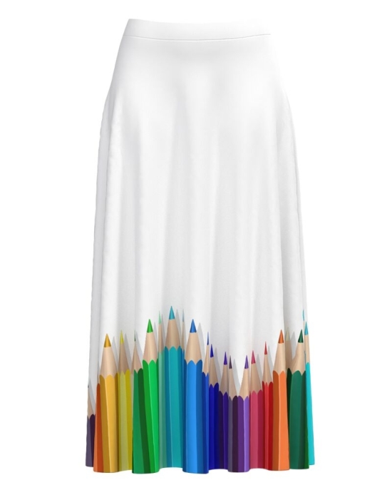 Fusta clos alba imprimata cu model creioane colorate CMD3889