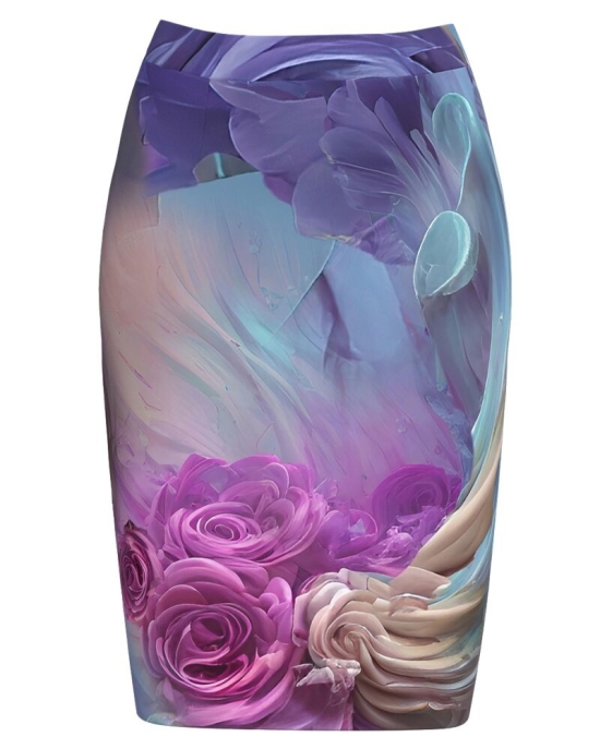 Fusta conica multicolora imprimata cu model floral CMD4190