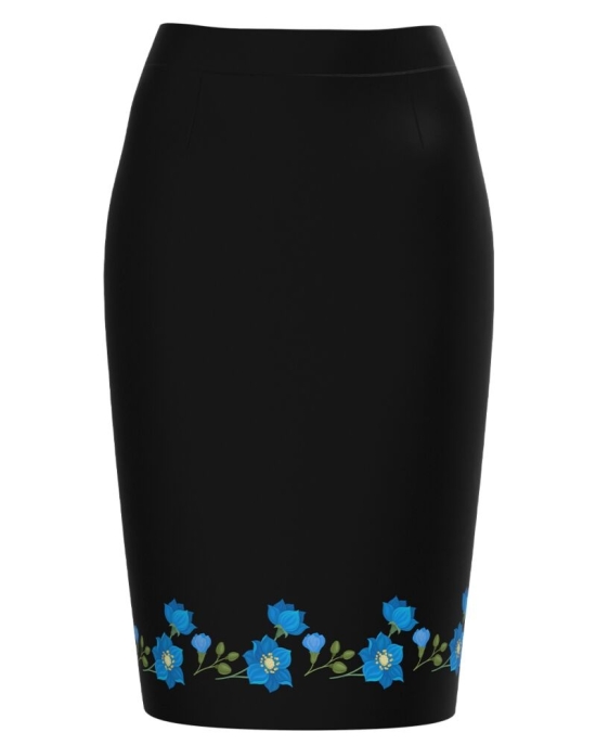 Fusta conica neagra imprimata cu model Albastrele CMD2879
