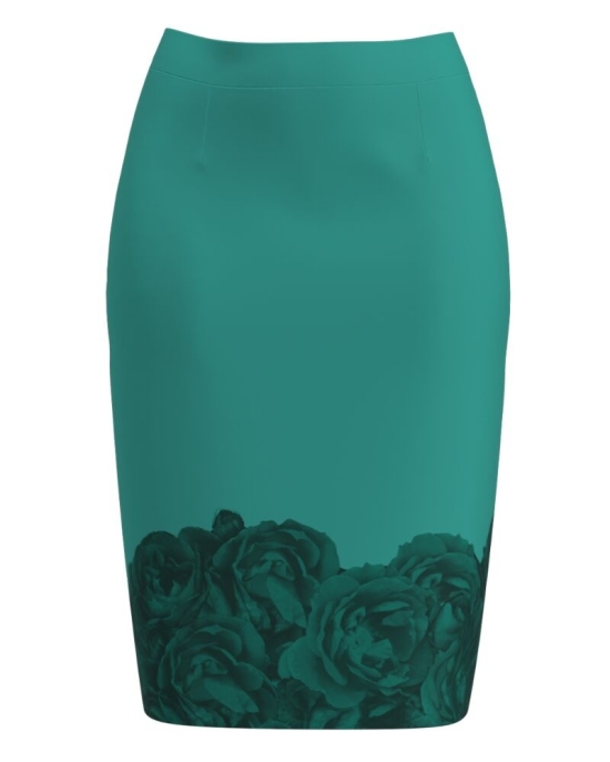 Fusta conica verde imprimata cu model discret Trandafiri CMD2607