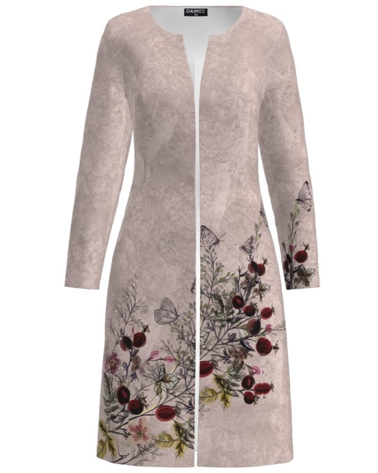 Jacheta de dama bej lunga imprimata cu model floral CMD1793