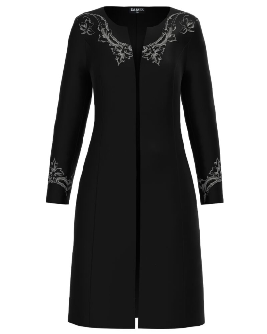 Jacheta de dama neagra lunga imprimata cu model floral CMD2462
