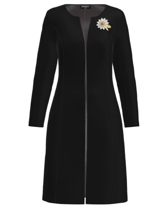 Jacheta de dama neagra lunga imprimata cu model floral CMD3405