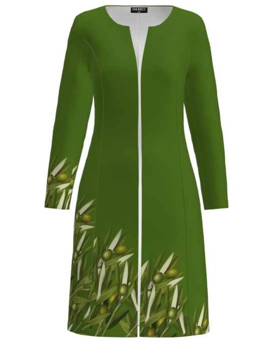 Jacheta de dama verde lunga imprimata ramuri de maslin CMD1362