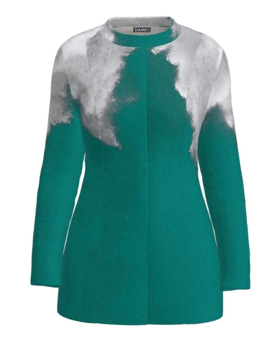 Palton dama verde elegant si calduros imprimat abstract CMD3665