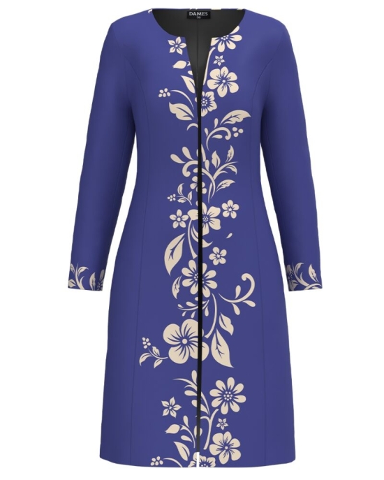 Pardesiu subtire albastru violet imprimat cu model floral