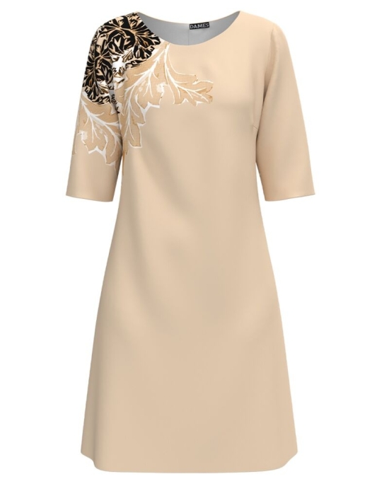 Rochie bej casual imprimata cu model frunze CMD4065