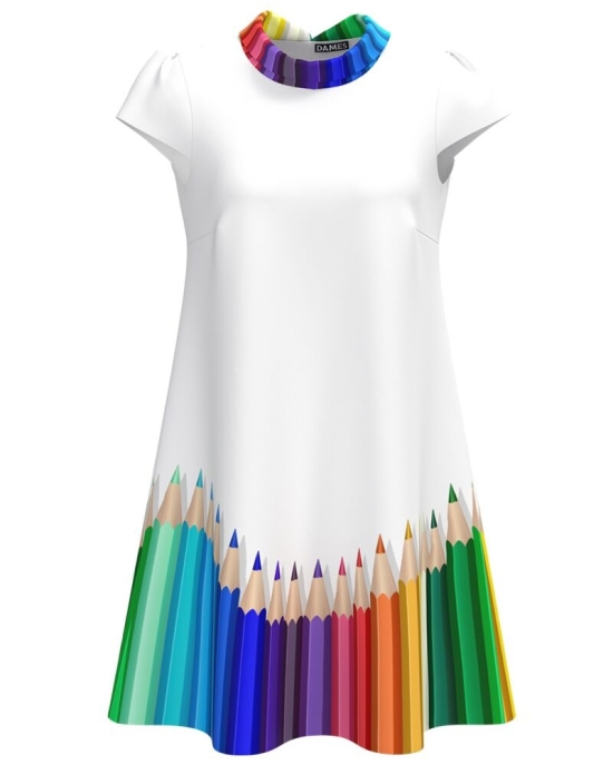 Rochie casual alba imprimata Creioane colorate CMD4315
