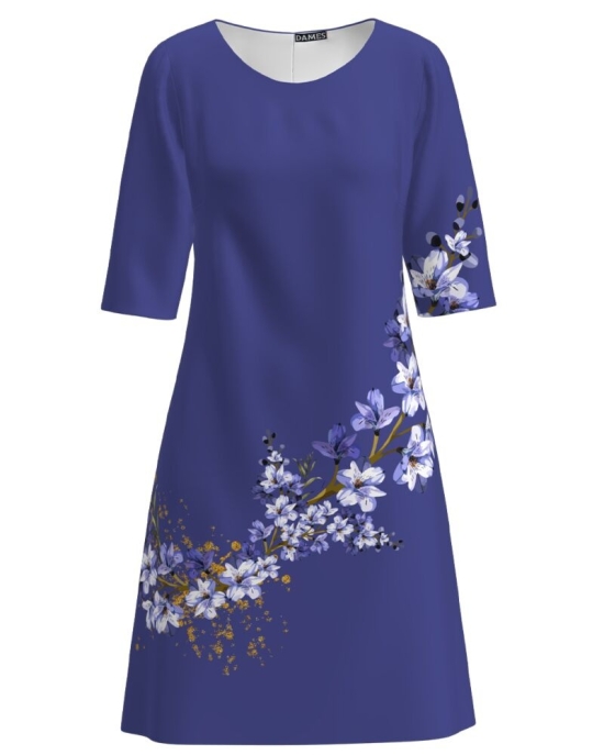 Rochie casual albastru violet imprimata cu model floral CMD1567