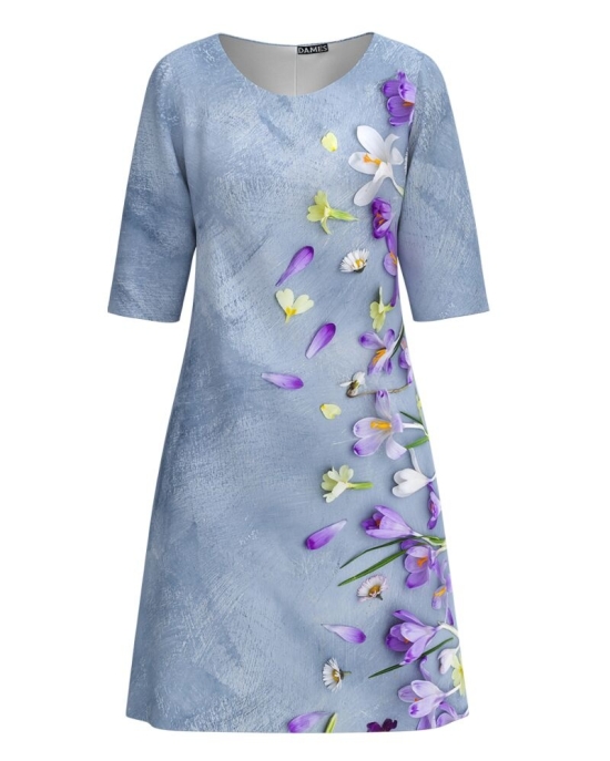 Rochie casual bleu imprimata cu model floral CMD3760