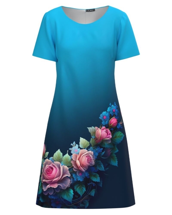 Rochie casual bleu imprimata cu model floral CMD4253