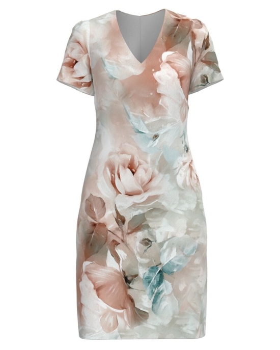 Rochie casual cu decolteu in V imprimata cu model Floral CMD4402
