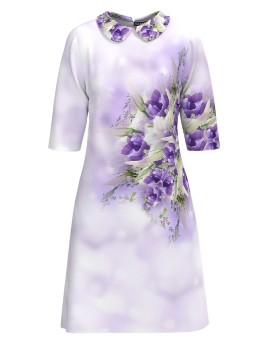 Rochie casual cu guler imprimata violete CMD4797