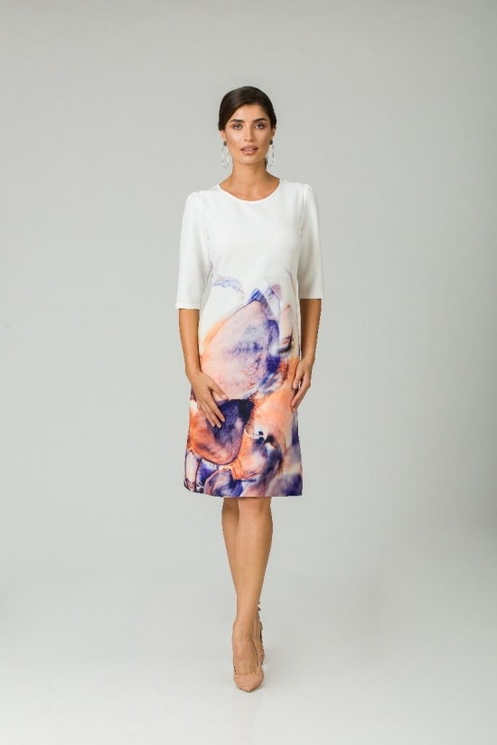 Rochie casual cu maneca imprimata digital abstract Petale CMD204