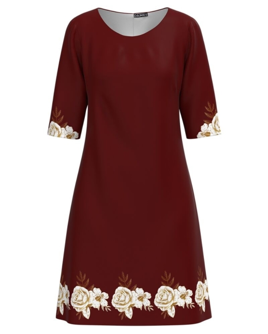 Rochie casual grena imprimata cu model Trandafiri CMD3352