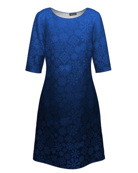 Rochie casual imprimata degrade albastru de Craciun CMD320