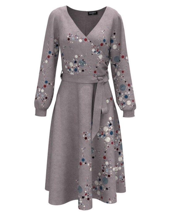 Rochie eleganta cu maneca lunga imprimata cu model multicolor CMD3089