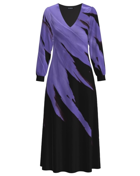 Rochie eleganta neagra cu maneca lunga si imprimeu Abstract CMD2576
