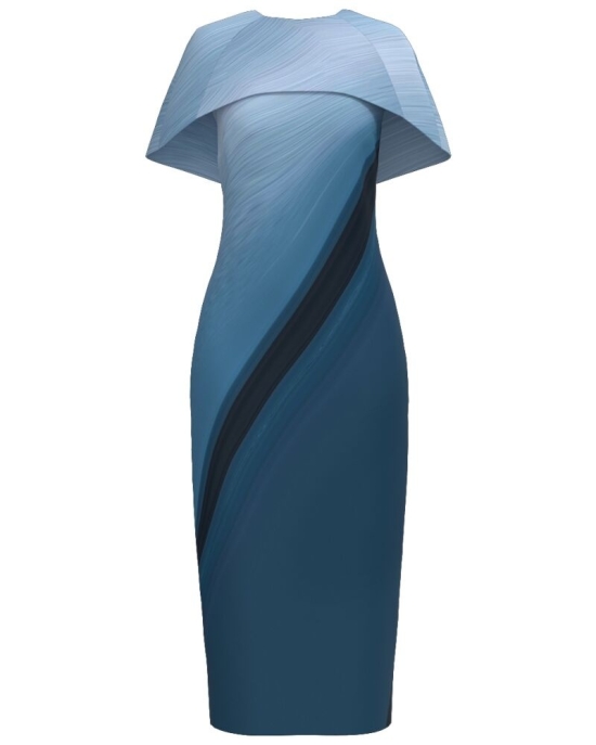 Rochie lunga cu capa detasabila in nuante de bleu CMD4859