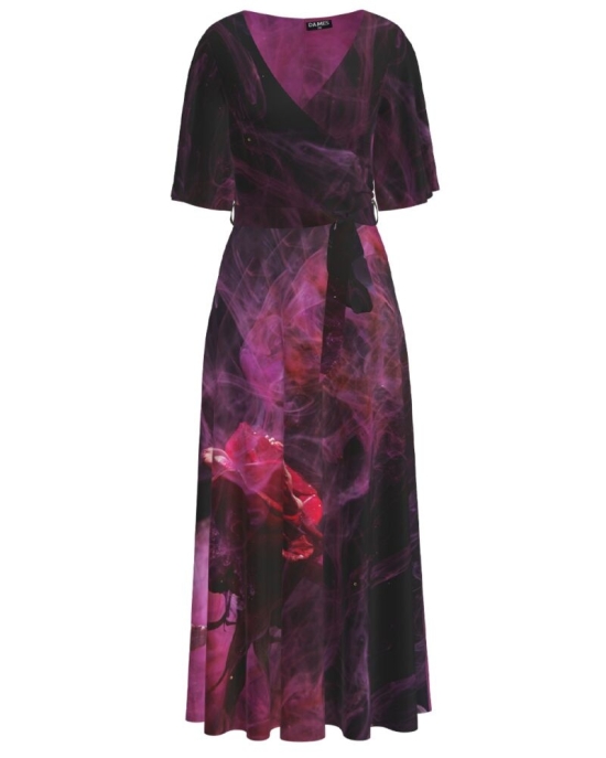 Rochie lunga eleganta de seara imprimata digital Trandafir CMD1051