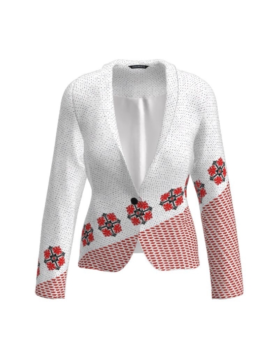 Sacou alb cambrat imprimat cu model traditional CMD1994