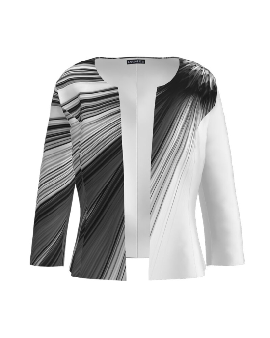 Sacou alb negru cambrat imprimat cu model grafic CMD2545