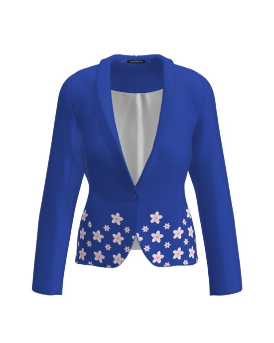 Sacou albastru cambrat imprimat cu model Floricele CMD3152