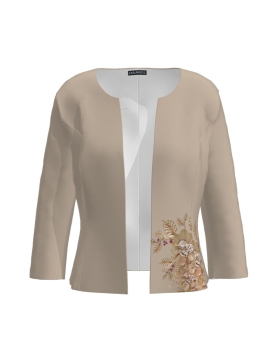 Sacou bej cambrat imprimat cu model floral CMD2628