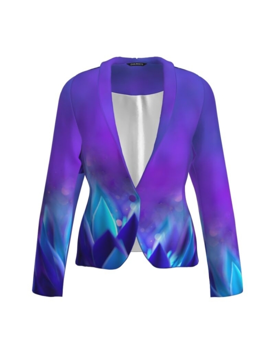 Sacou cambrat imprimat in nuante de albastru violet CMD3448