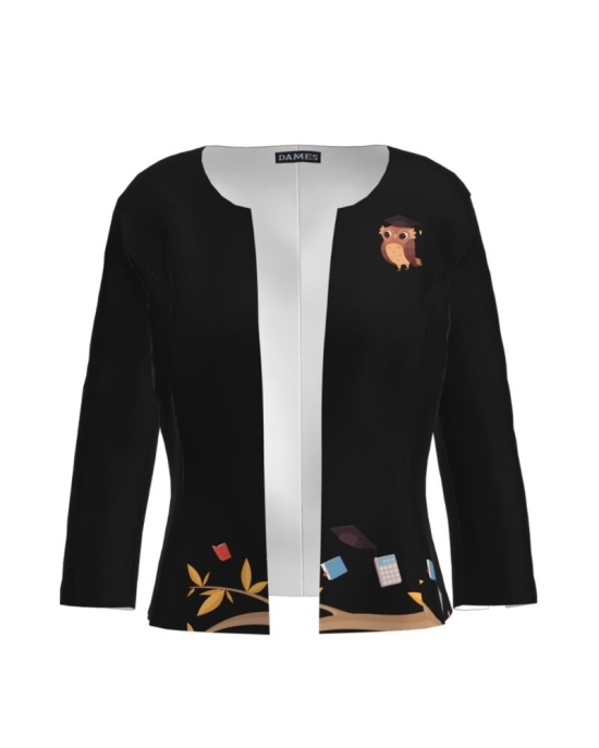 Sacou negru cambrat imprimat Bufnita CMD1207