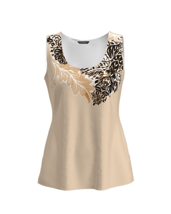 Top casual bej imprimat cu model Frunze CMD2320