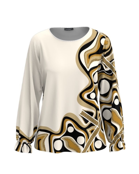 Bluza crem imprimata cu model abstract CMD3221