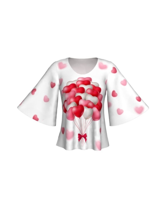 Bluza cu maneci tip fluture imprimata digital Balloon Hearts A845I32